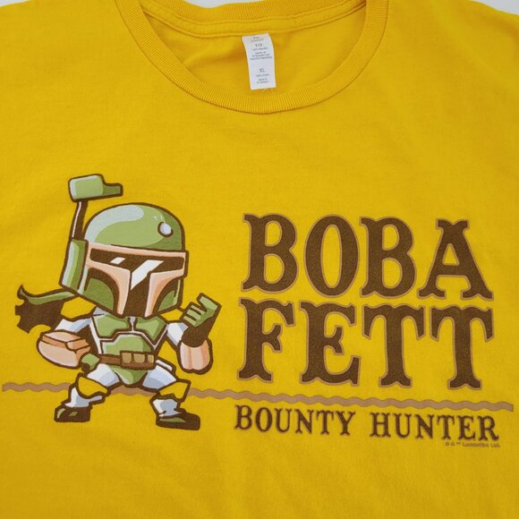 Boba Fett T-Shirt Men's XL Yellow Bounty Hunter Star Wars 100% Cotton Crew Neck - Picture 3 of 8